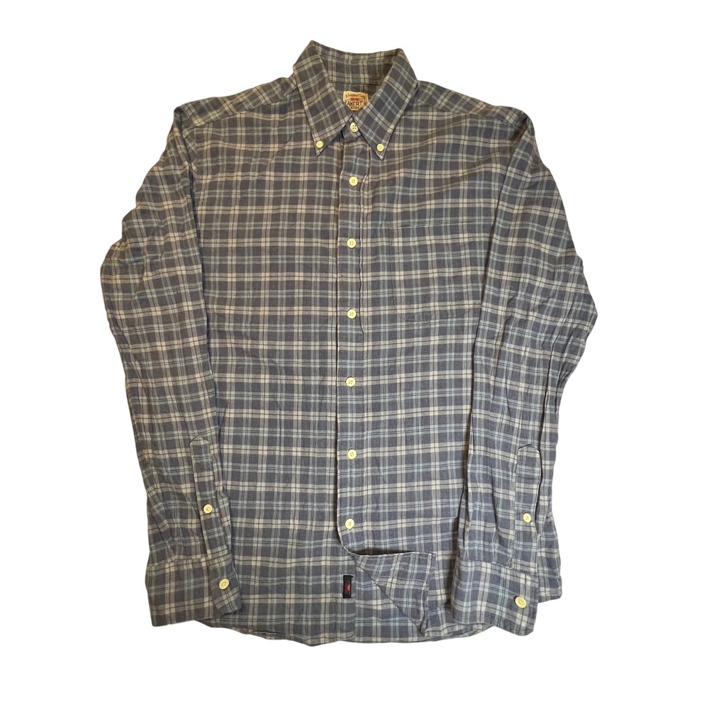 FAHERTY BRAND Men M Button Down Long Sleeve Plaid Shirt Blue Preppy Cottage Core